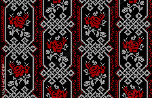 Seamless pattern of Ukrainian ornament in ethnic style, identity, vyshyvanka, embroidery for print clothes, websites, banners, poster. Vector illustration background