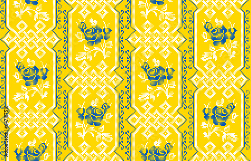 Seamless pattern of Ukrainian ornament in ethnic style, identity, vyshyvanka, embroidery for print clothes, websites, banners, poster. Vector illustration background