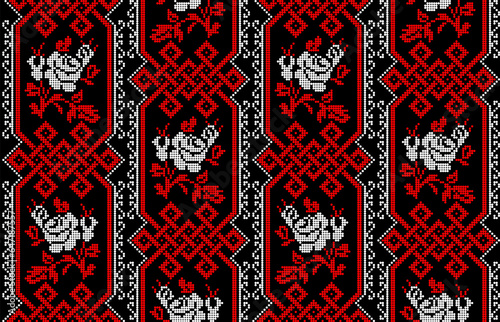 Seamless pattern of Ukrainian ornament in ethnic style, identity, vyshyvanka, embroidery for print clothes, websites, banners, poster. Vector illustration background