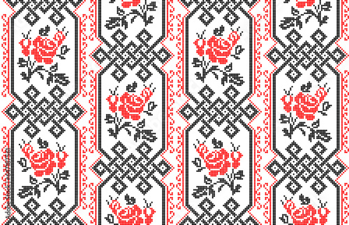 Seamless pattern of Ukrainian ornament in ethnic style, identity, vyshyvanka, embroidery for print clothes, websites, banners, poster. Vector illustration background