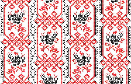 Seamless pattern of Ukrainian ornament in ethnic style, identity, vyshyvanka, embroidery for print clothes, websites, banners, poster. Vector illustration background