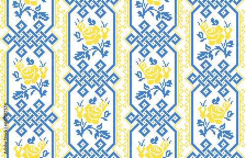 Seamless pattern of Ukrainian ornament in ethnic style, identity, vyshyvanka, embroidery for print clothes, websites, banners, poster. Vector illustration background