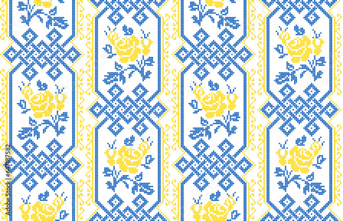 Seamless pattern of Ukrainian ornament in ethnic style, identity, vyshyvanka, embroidery for print clothes, websites, banners, poster. Vector illustration background