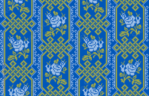 Seamless pattern of Ukrainian ornament in ethnic style, identity, vyshyvanka, embroidery for print clothes, websites, banners, poster. Vector illustration background
