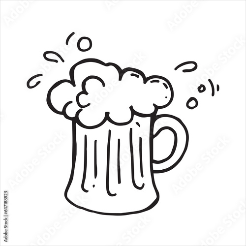 vector drawing of a beer mug in doodle style on the Octoberfest theme. cute simple drawings with beer, sausages, beer festival in October