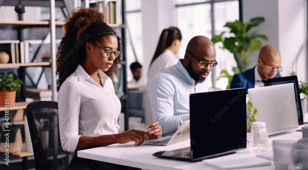 African business team are working on computer in startup office, Success and growth in business concept. African business team are working on computer in startup office, Success and growth in business concept.