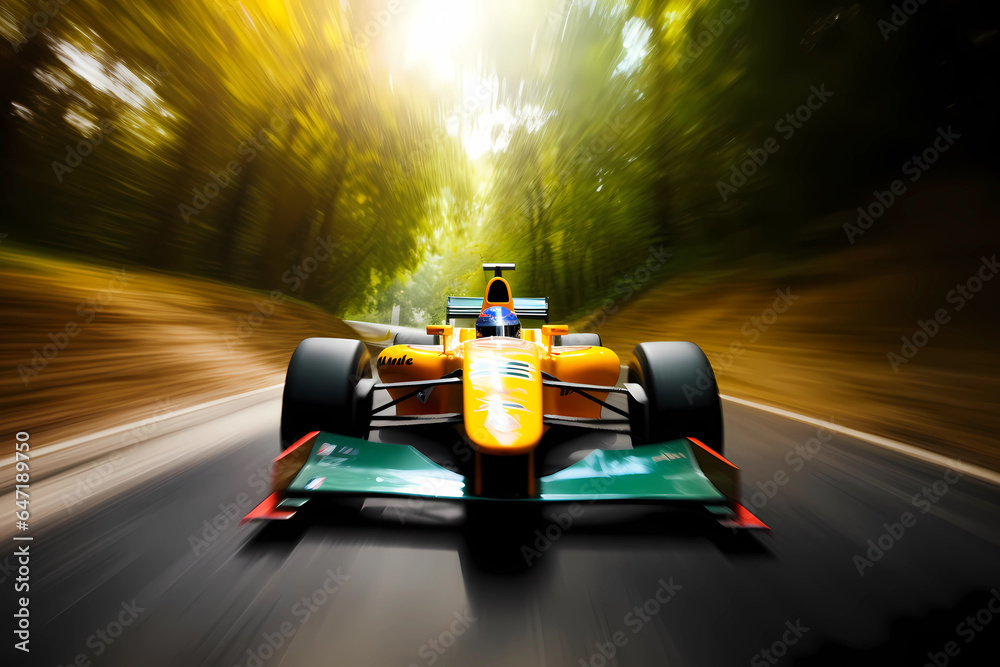 F1 car racing towards the camera, motion blur