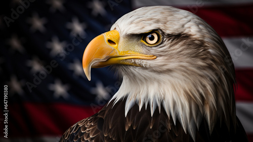 A symbolic representation of a bald eagle perched on an American flag, embodying freedom and the spirit of veterans