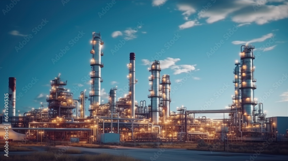 Oil refinery plant for crude oil industry, Petroleum gas production.