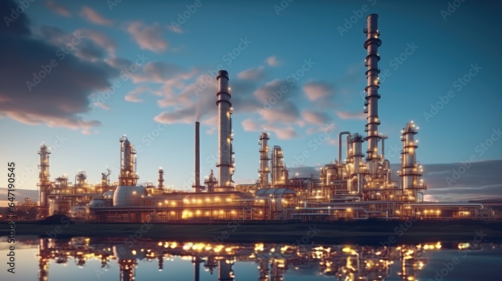 Oil refinery plant for crude oil industry, Petroleum gas production.