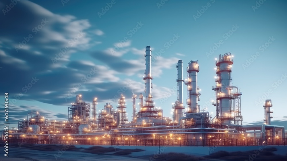 Oil refinery plant for crude oil industry, Petroleum gas production.