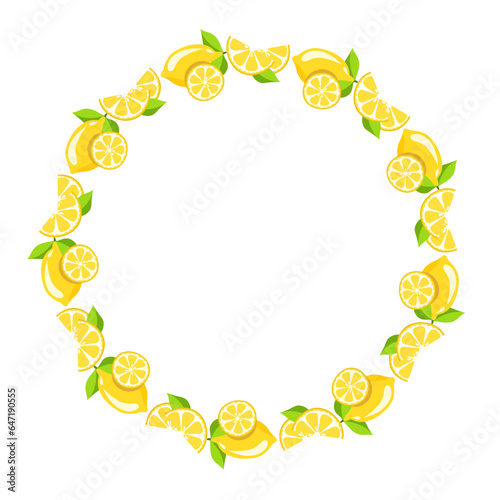 juicy lemon fruit art drawn round frame