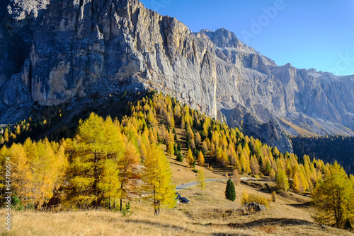 A view of the Dolomites in Italy in Autumn or Fall. 