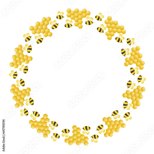 bee and honeycomb cartoon style round frame
