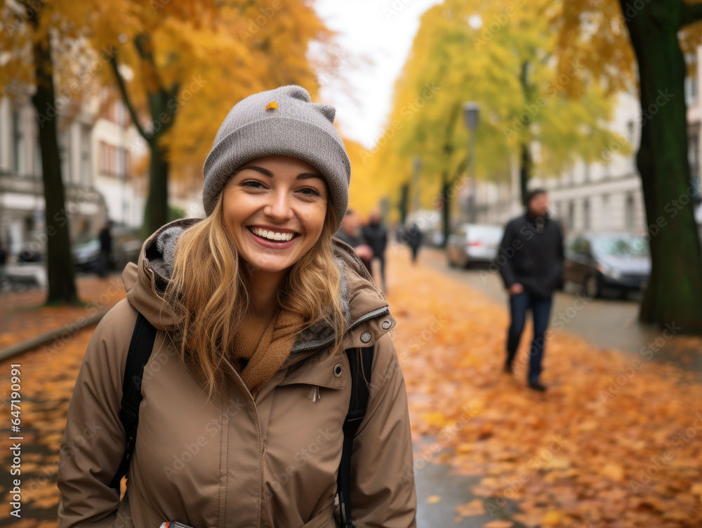 Fall in Love: A woman in a fall environment, enjoying the beauty of the season Fall in Love: A woman in a fall environment, enjoying the beauty of the season