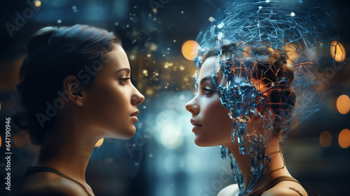 Interfaz de mujer e IA compartiendo conocimientos. IA Generativa