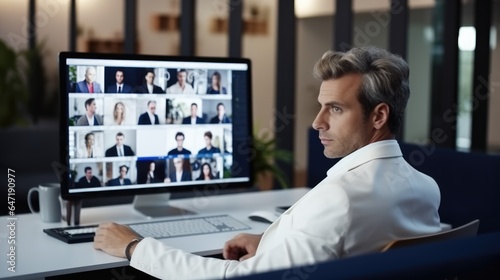 Businessman Online Video Conference Virtual Meeting at modern office.