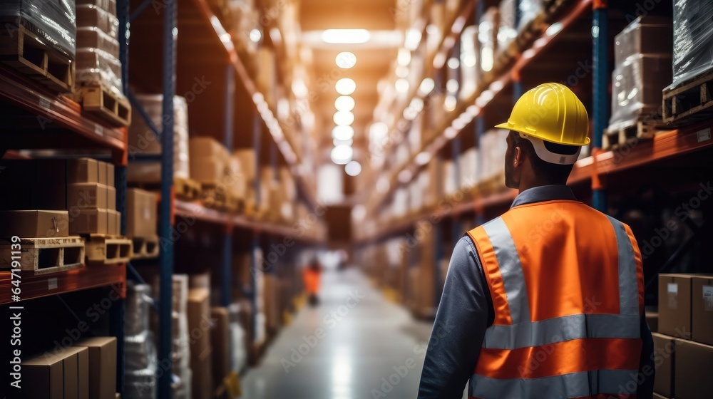 Worker in reflective clothing working in the warehouse. Worker in reflective clothing working in the warehouse.
