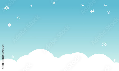 Blue sky with cloud and snowflakes vector illustration.
