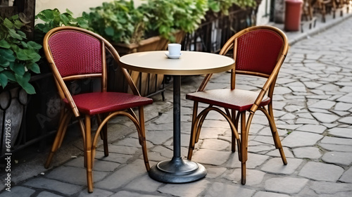 Empty table in outdoor café or restaurant. 