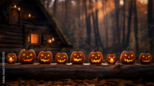 Illuminated Pumpkins in the Forest