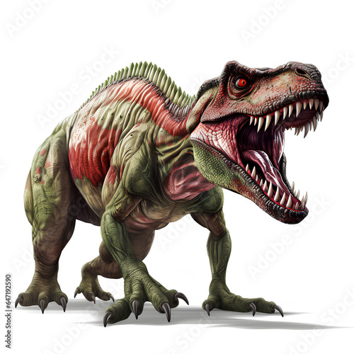 Angry tyrannosaurus  on white background  illustration created with generative AI technologies
