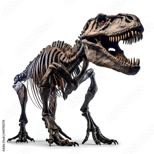 Angry tyrannosaurus on white background, illustration created with generative AI technologies