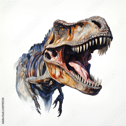 Angry tyrannosaurus  on white background, illustration created with generative AI technologies © Ludmyla