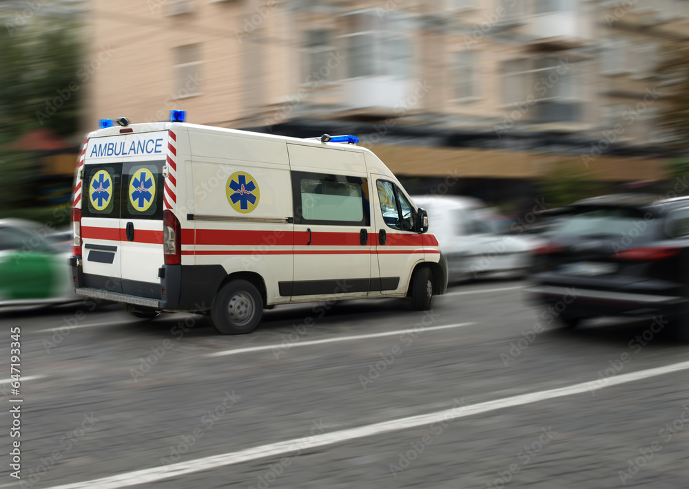 ambulance on emergency car in motion blur