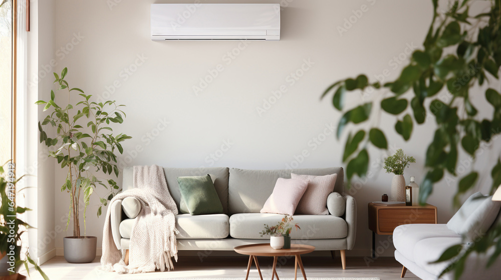 Obraz na płótnie Modern living room in Scandinavian style with air conditioning. w salonie