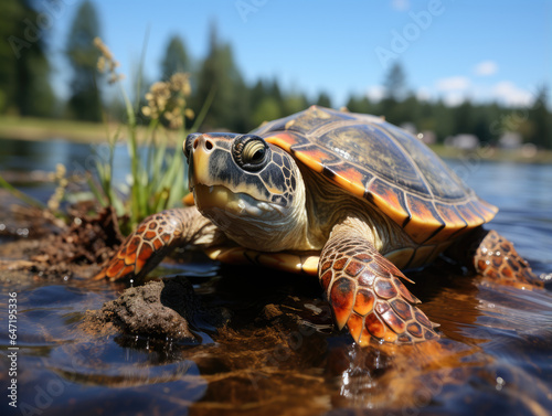 Lakeside dock a small pet turtle