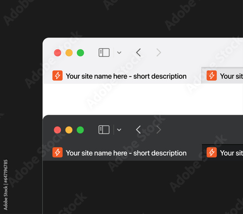 Favicon template in light and dark theme in web browser. To insert your logo or icon