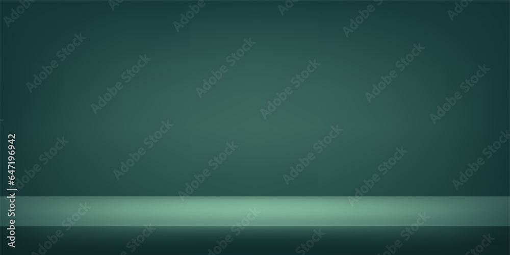 Green studio room background. Template mock up for display of product. Business backdrop. Vector illustration.