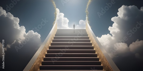 a man climbing a stairway to heaven