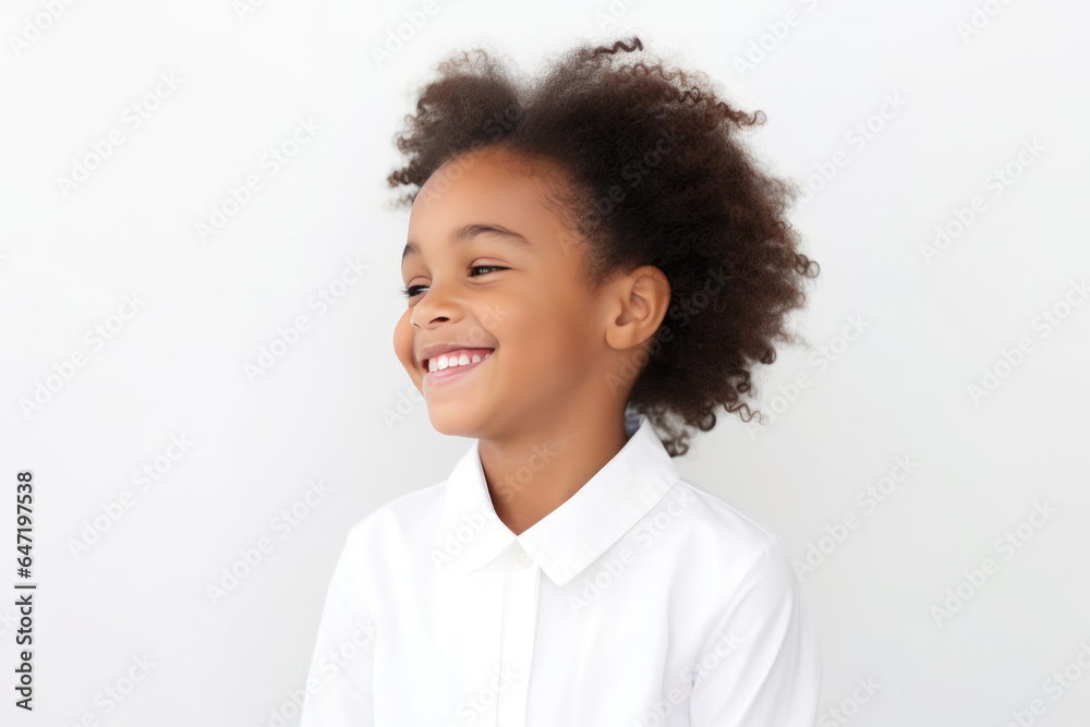 Happiness African Girl In White Suit On White Background Happiness African Girl In White Suit On White Background
