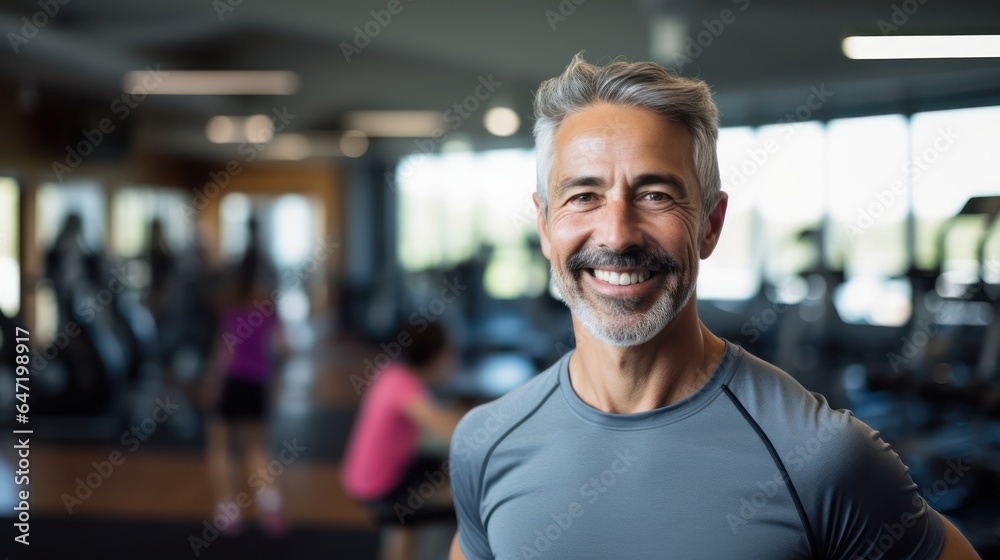 Motivation, fitness and portrait of asenior man in gym wellness and cardio workout. Smile, healthy body and face of senior male after training, exercise and sports goals Motivation, fitness and portrait of asenior man in gym wellness and cardio workout. Smile, healthy body and face of senior male after training, exercise and sports goals