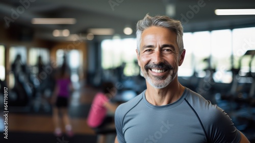 Motivation, fitness and portrait of asenior man in gym wellness and cardio workout. Smile, healthy body and face of senior male after training, exercise and sports goals