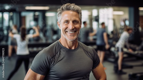 Motivation  fitness and portrait of asenior man in gym wellness and cardio workout. Smile  healthy body and face of senior male after training  exercise and sports goals