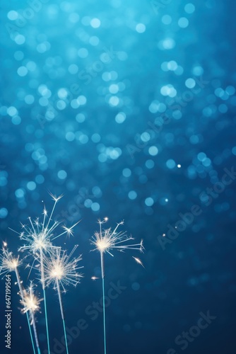 new year poster. sparklers and snow on blue background .