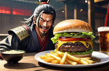 Burger in Japanese anime style. AI Generated