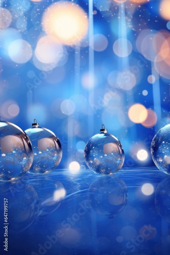 special holiday design for the new year from Christmas blue balls on a light blue background