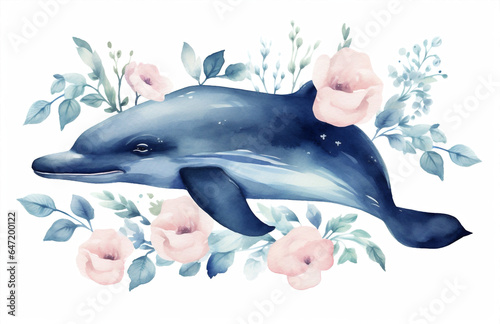 Watercolor ocean sea whale blue animal