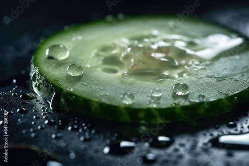 Cool and Refreshing Macro Shot of a Fresh Green Cucumber Slice, Bursting with Hydration