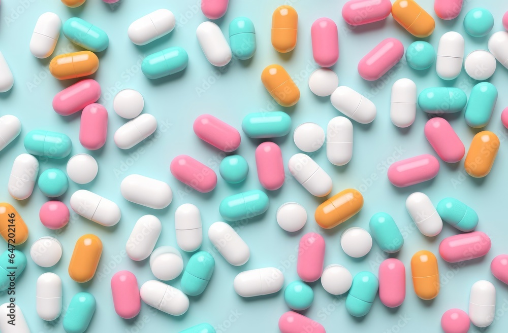 some pills medicines on a bright background top view some pills medicines on a bright background top view