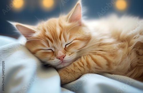 cute fluffy cat sleep on the bed, © Olga