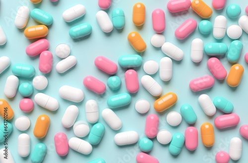 some pills medicines on a bright background top view