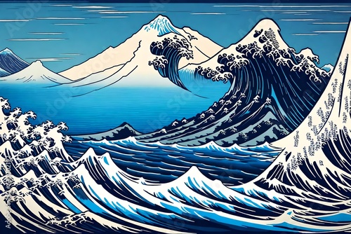 The great wave off kanagawa painting  vector illustration Fototapet