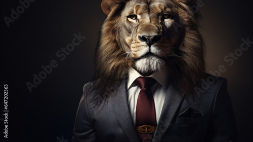 Fearless businessman concept with handsome lion looking