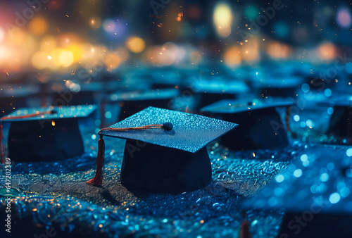 Graduation Caps on Colorful Background - Academic Achievement photo