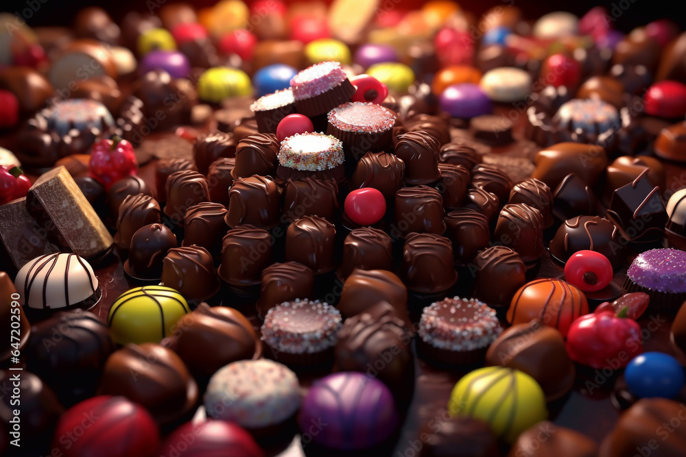 Various chocolates. Chocolate sweets. Chocolate factory. Various chocolates. Chocolate sweets. Chocolate factory.